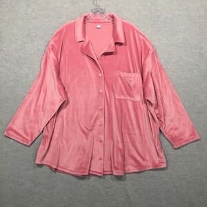 ONLY Old Navy 3X Pink Velour Pajama Top Long Sleeve Button-Up Collared Soft‎ EUC